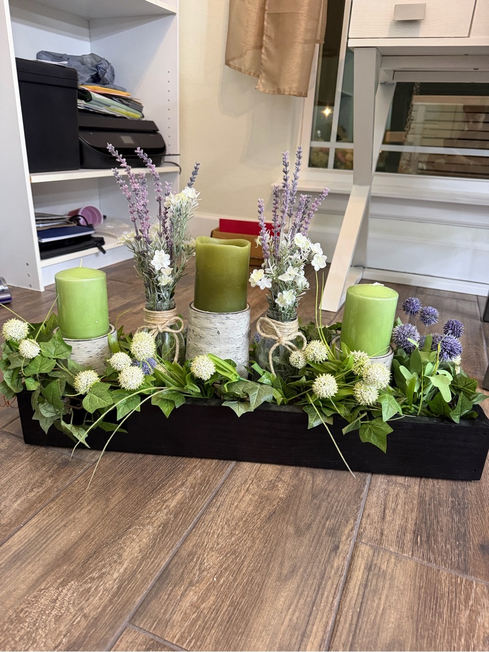 Green Rustic Birch Candle Centerpiece by
